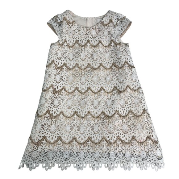 Camilla Girls' White & Gold Lace Lined Formal Dress Size 6 - Picture 1 of 6